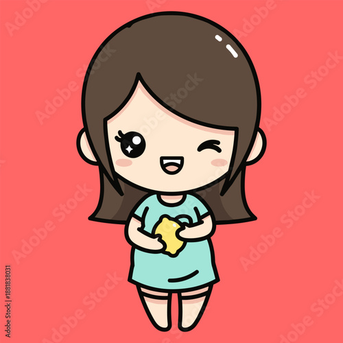 Cute cartoon girl holding heart isolated on transparent background