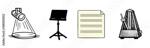 Spotlight on music: sheet led music stand and metronome in the spotlight
