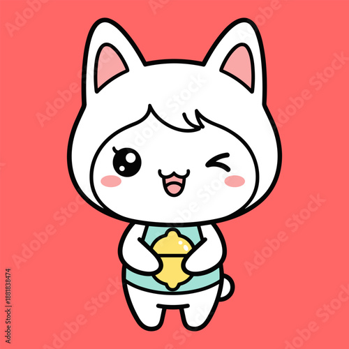Cute cartoon cat holding star isolated on transparent background