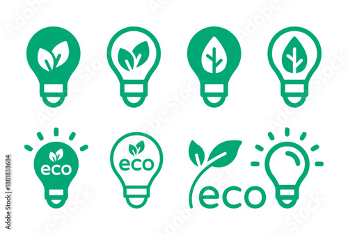 Eco friendly bulb logo concept, sustainability and environmental icons