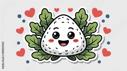 Cartoon dragon fruit with leaves and hearts around it