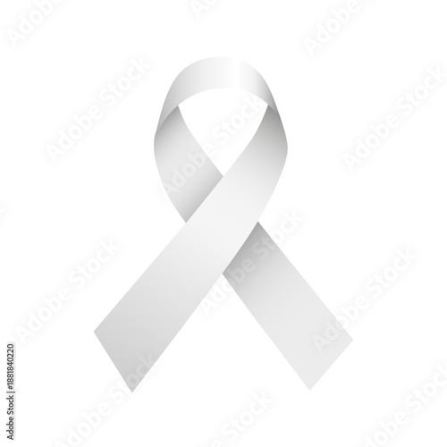 Vector realistic white ribbon - lung cancer awareness symbol on white background