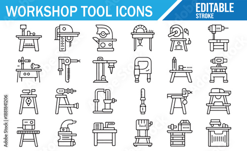 Modern Line Art Icons for Toolboxes and Workshop Gear