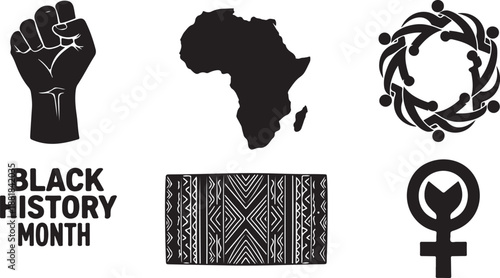 Black History Month Celebration Symbols and Icons Set