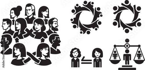 Justice and equality concept with people and law icons