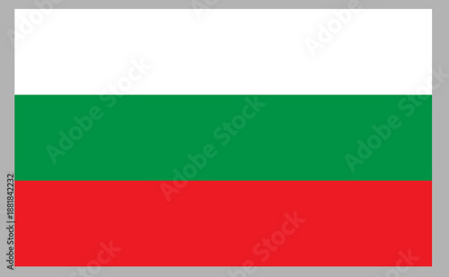 The national flag of the Republic of Bulgaria is a tricolour consisting of three equal-sized horizontal bands of white, green, and red. Bulgaria Flag in round , heart and rectangular shapes.