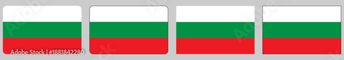 The national flag of the Republic of Bulgaria is a tricolour consisting of three equal-sized horizontal bands of white, green, and red. Bulgaria Flag in round , heart and rectangular shapes.