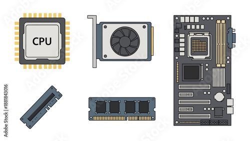 Computer Components CPU RAM Graphics Card.