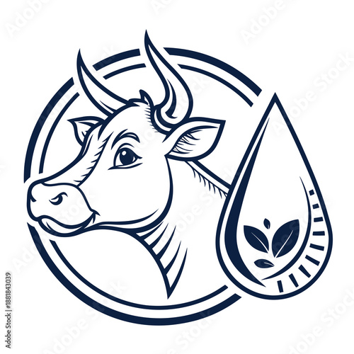 a modern logo design featuring a stylized cow head and milk splashes perfect for a cattle or dairy farm branding