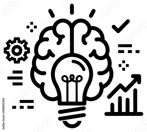 Illustration of brain with lightbulb and gears