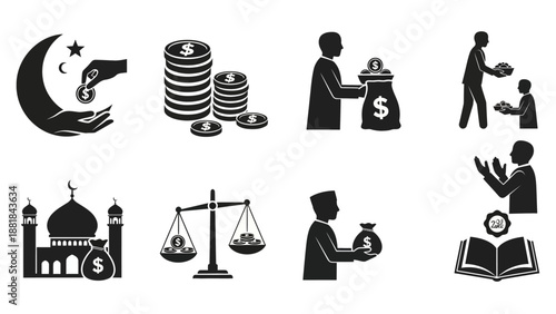 Islamic Finance and Charity Icons Set.