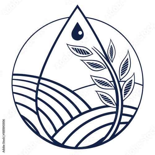 a modern eco farming logo design featuring a stylized water droplet and a vibrant green leaf symbol for sustainability