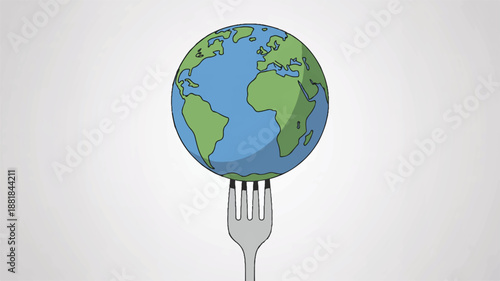 Earth globe on a fork symbolizing food and environment concept