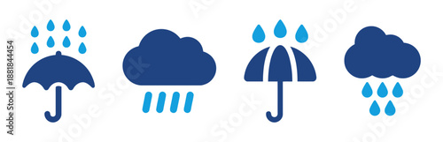 Weather forecast icons showing rain and umbrella protection