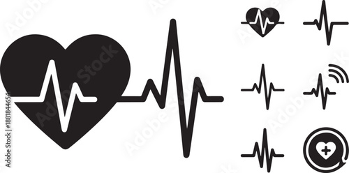 Heart Rate Monitor Symbols and Icons in Black Color