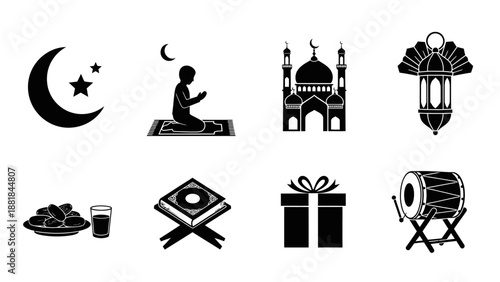 Islamic Symbols and Icons Set Illustration.