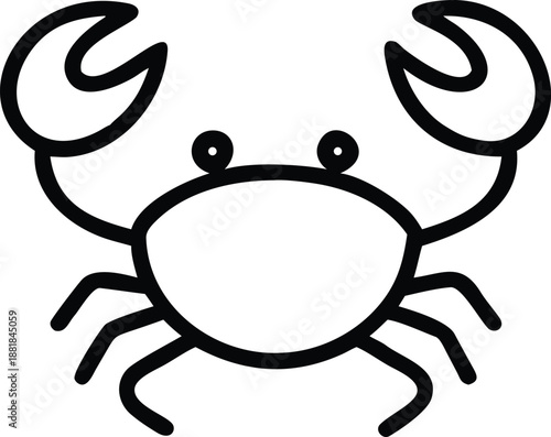 Minimalist black outline crab illustration icon displaying a simple marine creature