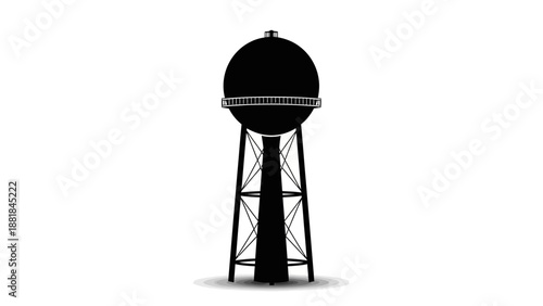 Silhouette of a water tower against a white background, providing a simple and clean design.