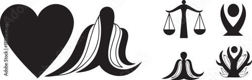 Symbols of love justice and harmony in black icons