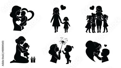 Mother and Child Silhouette Illustrations Collection.