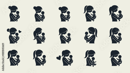 Mother Breastfeeding Baby Silhouette Collection.