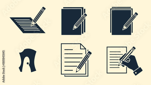 Pencil and Paper Icon Set Illustration.