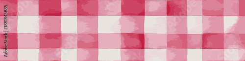 Pink and white watercolor checkered pattern creating a rustic seamless background texture. Pink watercolor gingham check seamless pattern background