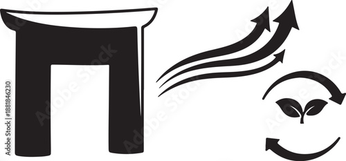 Black Torii Gate with Arrows and Sprouting Leaves Icon