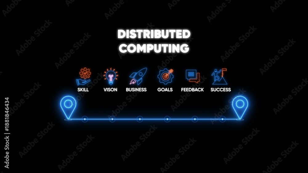 Fototapeta premium Distributed computing concept with skill vision business goals feedback success on black background