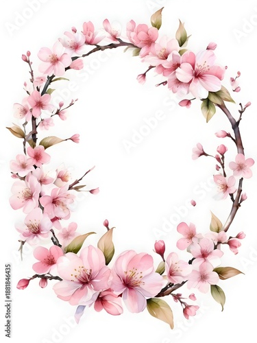 Wallpaper Mural Cherry Blossom Wreath Element Watercolor Illustration Art Torontodigital.ca