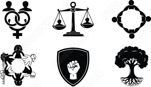 Symbols of unity, equality, and social justice movements together