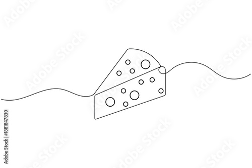 Minimalist continuous line art of swiss cheese wedge vector illustration