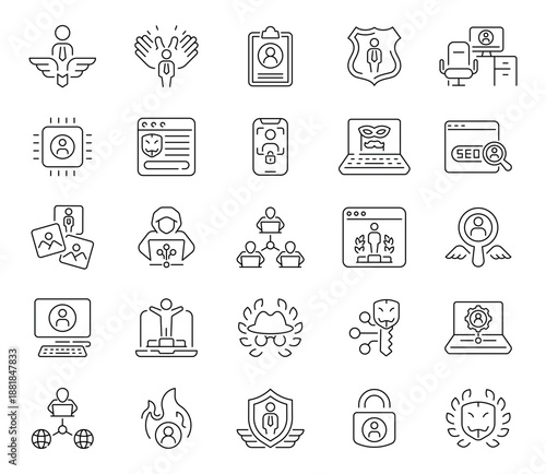 Account icons set: editable line icons. outline, user, profile management graphics