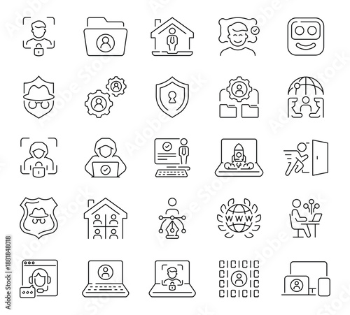 Account icons set: editable line icons. outline, user, profile management graphics