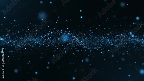Blue Particles Moving in Dark Space Animation.