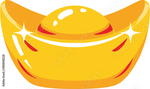 Shiny Gold Ingot Yuanbao Illustration for Chinese New Year Wealth and Prosperity Design
