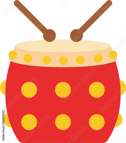 Chinese New Year Drum Illustration – Festive Red Traditional Percussion Instrument for Lunar New Year Celebrations