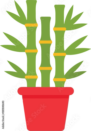 Lucky Bamboo Plant in Red Pot for Chinese New Year, Symbol of Prosperity and Good Fortune, Festive Decoration Vector