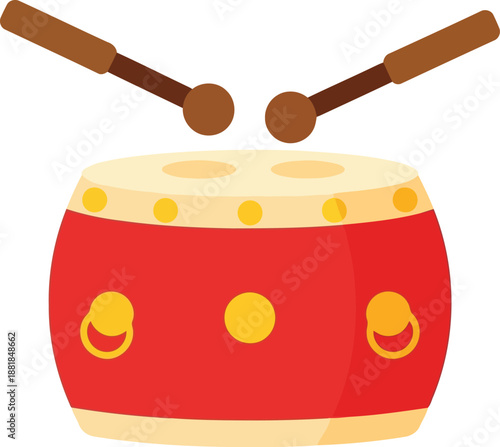 Chinese New Year Drum Illustration – Festive Red Traditional Percussion Instrument for Lunar New Year Celebrations
