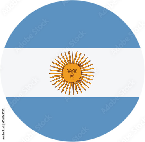 Argentina flag in round circle badge isolated on white background, Argentinian national symbol with sun of May, flat vector illustration
