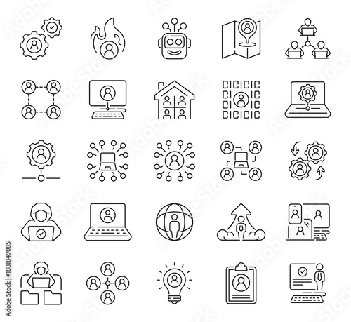 User management icons set: editable line icons, outline, admin and profile tools