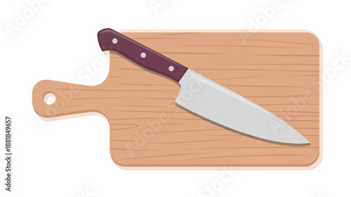 Knife on a wooden cutting board for food preparation