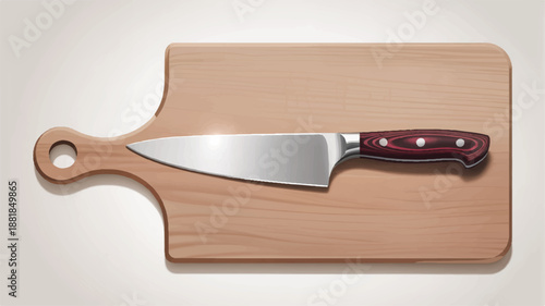Knife on a wooden cutting board for kitchen use