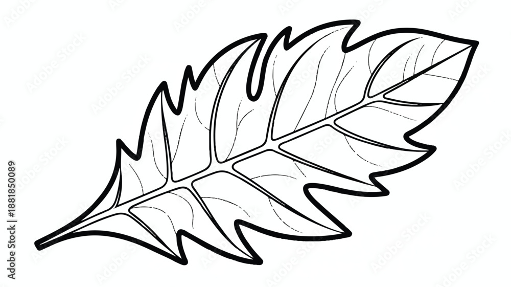 Fototapeta premium line drawing of a tropical leaf with many pointed segments
