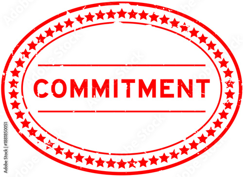 Grunge red commitment word oval rubber seal stamp on white background