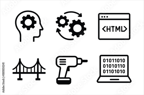 icon set showcasing technology coding engineering and innovative thinking concepts