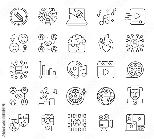 Content creation icons set. editable line icons, flat style, multimedia, digital tools