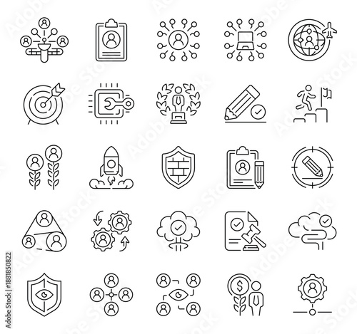 Simple goals icons set: editable line icons, outline, success and achievement symbols