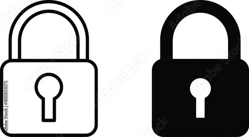 Security padlock icons in linear and solid styles representing data protection privacy safety and secure access for web design and mobile application