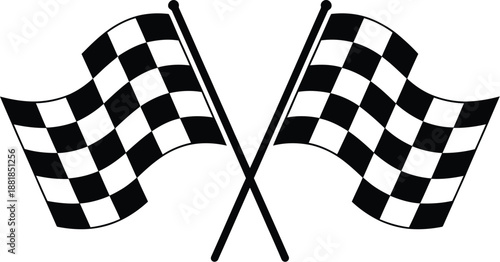 Checkered race flags crossed finish line icon black white pattern motor sport rally competition winner symbol vector